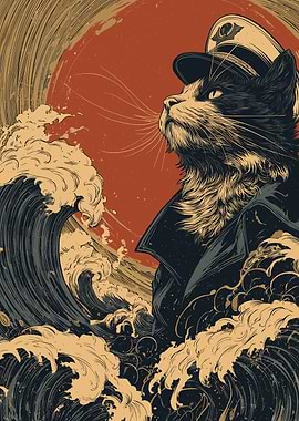 Cat Captain in a Great Wave