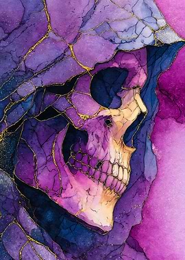 Purple Hooded Skull Gold Texture