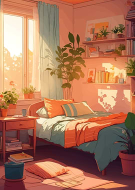 Cozy Bedroom with Plants and Sunlight