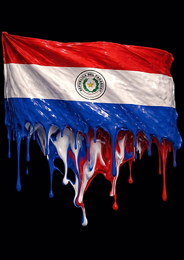 Paraguay Flag Colorful Dripping