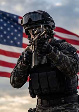 Soldier with American Flag