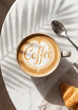 Coffee latte art with croissant