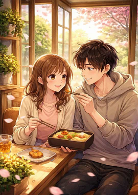 Anime Couple Sharing a Meal