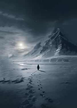 Lone Penguin in Snowy Mountain Landscape