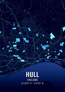 Hull England Midnight City Map