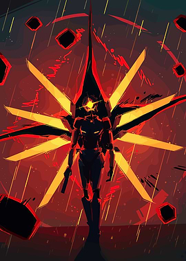 Robotic Angel with Fiery Wings