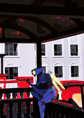 Robot sitting on a balcony