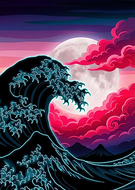 Neon Wave Under a Full Moon