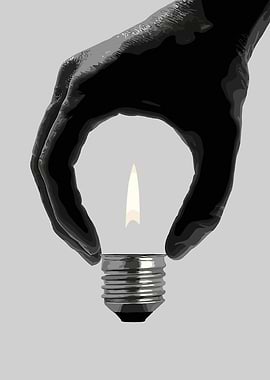 Hand holding a lightbulb with a flame