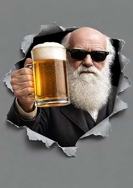 Charles Darwin with a Beer