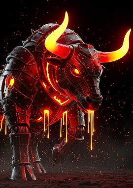 Mechanical Bull with Fiery Glow
