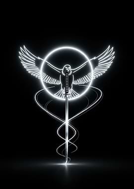 Eagle and Sword Neon Symbol