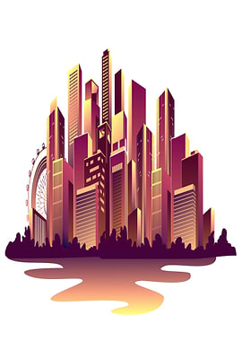 Stylized Cityscape with Ferris Wheel