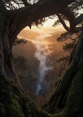 Misty Mountain Valley Sunrise