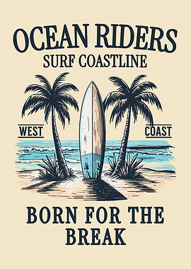 Ocean Riders – Surf Coastline Poster | Vintage Surf Beach Wall Art