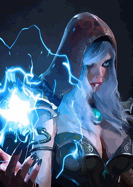 Sorceress casting lightning spell