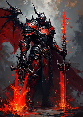 Demonic Knight with Fiery Swords