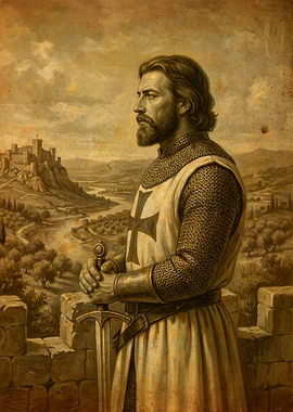 Knight in Armor Overlooking Landscape