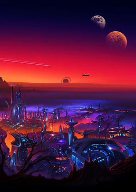 Futuristic Alien Cityscape at Sunset