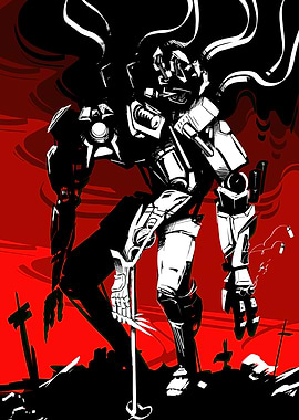 Mecha Robot in a Red Landscape