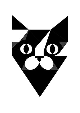 Geometric Black and White Cat Face