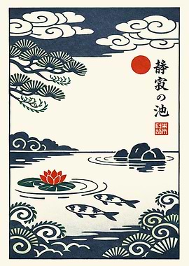 Japanese Koi Pond with Water Lily