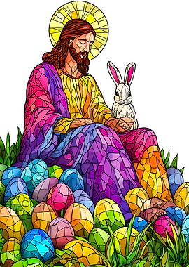 Jesus with Easter Bunny and Eggs