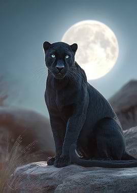 Black Panther Under Full Moon