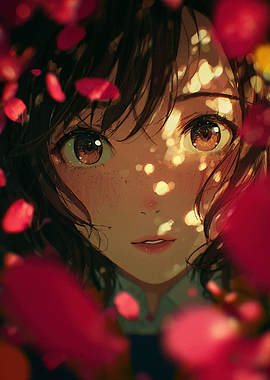 Anime Girl with Flower Petals