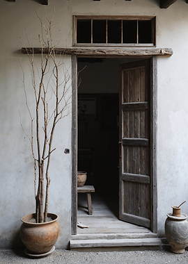 Rustic doorway with potted plant
