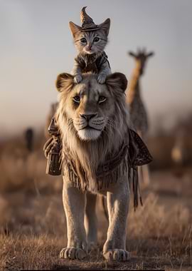 Kitten Wizard Rides a Lion