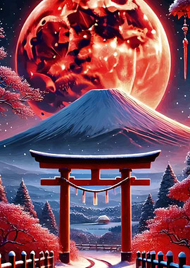 Mount Fuji under a Blood Moon