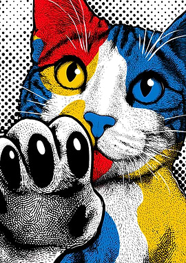 Colorful Cat Pawing Forward
