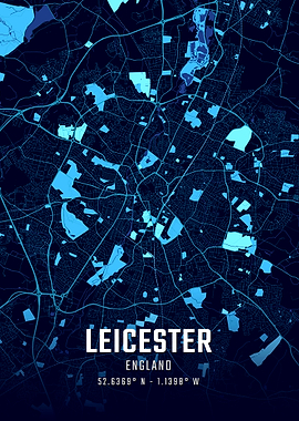 Leicester England Midnight City Map