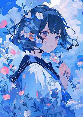 Anime Girl with Flowers