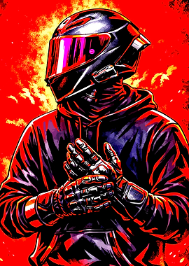 Rider in a helmet and hoodie