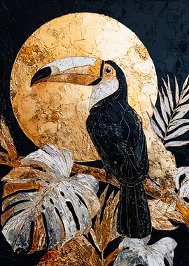 Toucan Golden Moon and Tropical Leaves