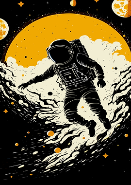 Astronaut in Space with Planets