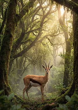 Gazelle in a misty forest