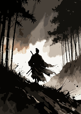 Samurai in a Bamboo Forest Art