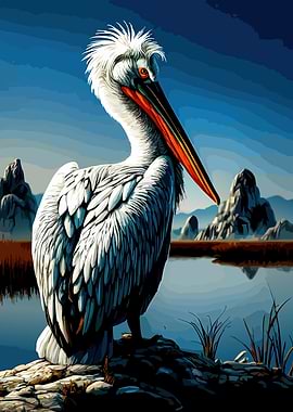 Dalmatian Pelican in a Landscape