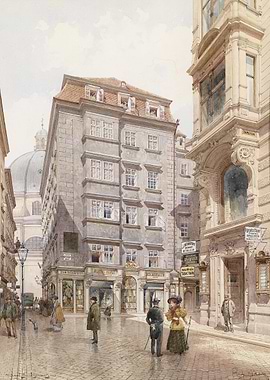 Viennese Street Scene with Shops and People
