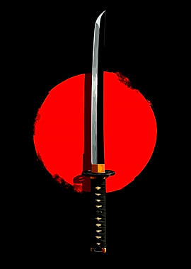 Katana in front of Japanese Sun Symbol