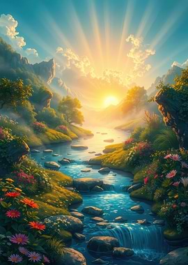 Serene Mountain Stream at Sunrise