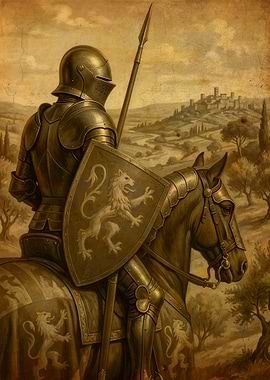 Knight on Horseback in Tuscan Landscape