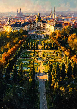 Baroque Palace and Gardens at Sunset