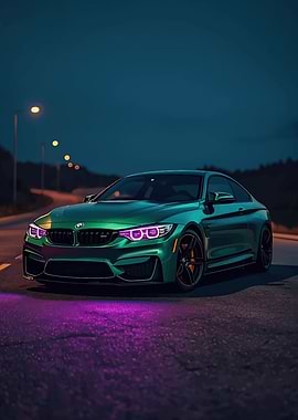 Green BMW M4 with Neon Underglow