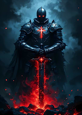 Dark Knight with Fiery Sword