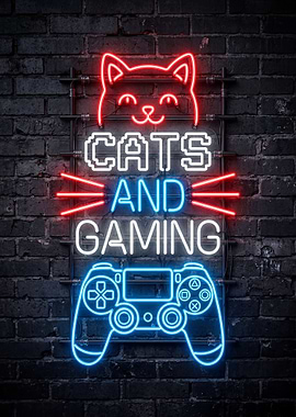 Cats and Gaming in Neon Lights Gamer