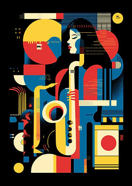 Woman Playing Saxophone in Abstract Style